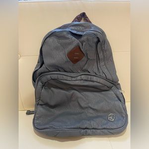 Olsenboye backpack light blue faux leather silver peace sign brown accent floral